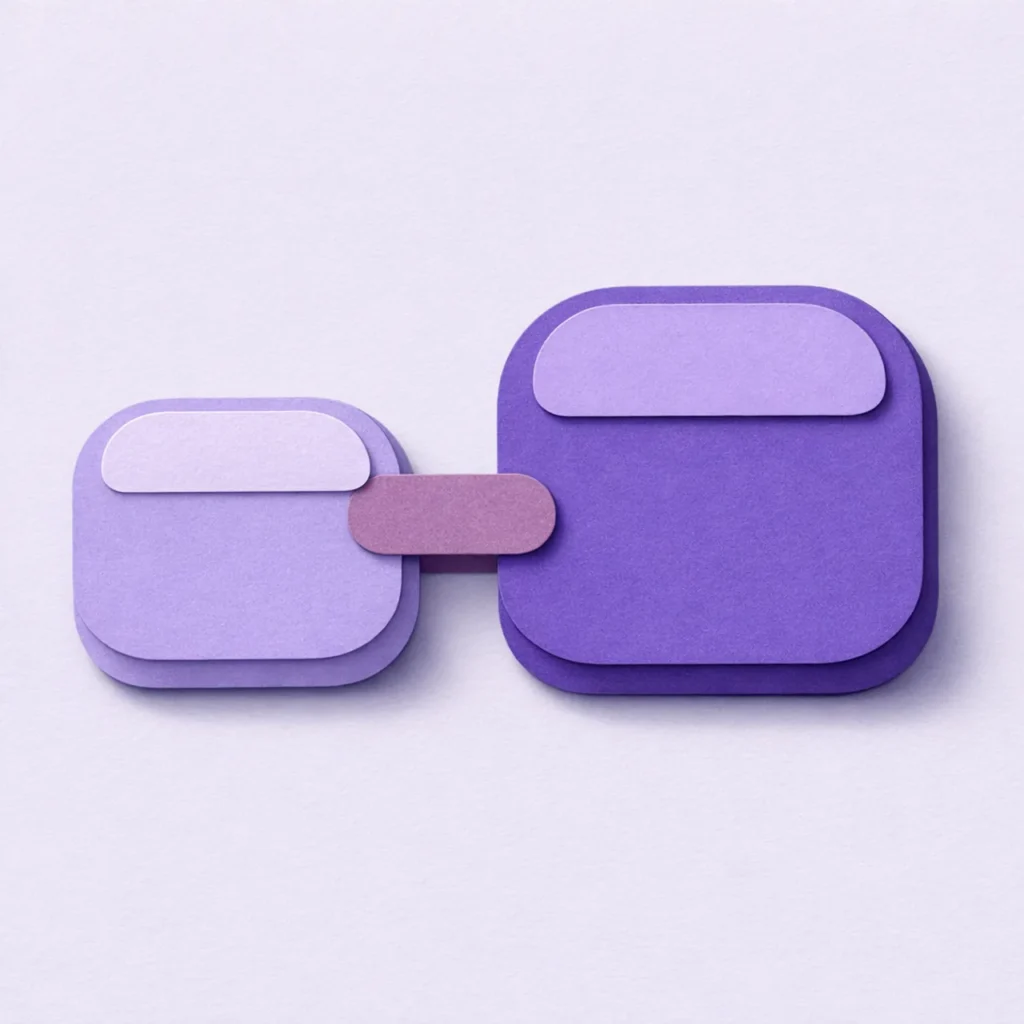 Welcome package pairing no-deposit bonus with matched deposit shown as two linked papercraft tokens in offshore casino purple