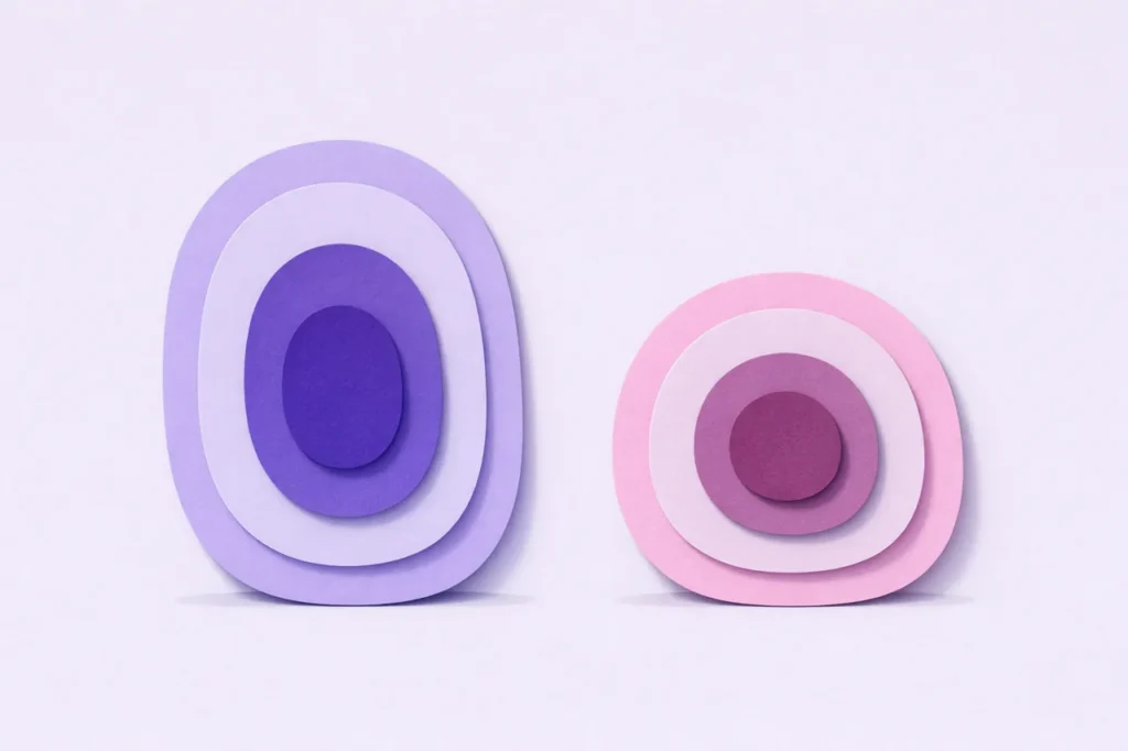 Two paper cut sets at different heights illustrating same slot different RTP variant